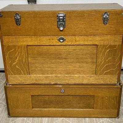 Vintage H Gerstner & Sons 2 Tier Oak Machinist’s Chest 