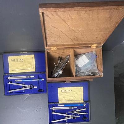 Vintage Dietzgen Satellite S-1285-2 & S-1285-3 Drafting Sets + Huge Collection of Compasses