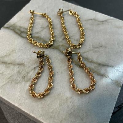 14K Gold Rope Link Earrings - 2 Paris 