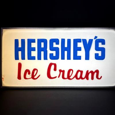 Vintage Hershey Ice Cream Light-Up Sign – 28"x5"x16" Illuminated Advertising Display