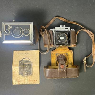 Vintage German Lindar Box Camera & Balda Folding 35mm Camera with Case