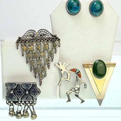 Sterling Silver Brooches & Stone Earrings