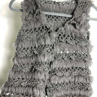 Jocelyn Real Rabbit Fur & Crochet Hooded Vest - Size M