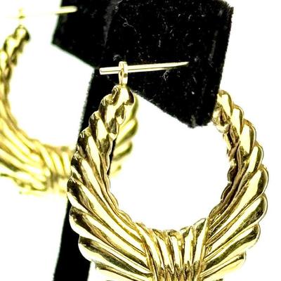 14K Gold Scalloped Hoop Earrings