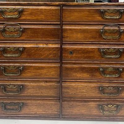 Vintage Oak Locking Flat File Cabinet - 30x10x18”