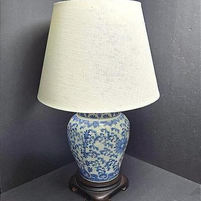 Blue & White Asian Ginger Jar Style Lamp - 15"