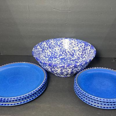Denby Reflex Plates, Spongewear Bowl Made In Italy 12” Diameter