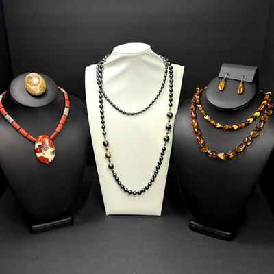 Amber and Stone Necklaces