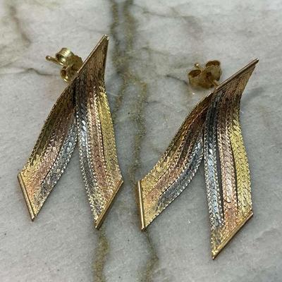 14kt Gold Tri Tone Chevron Post Earrings 