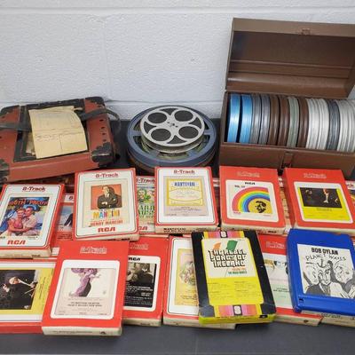 Vintage 8-Track Music Tape Collection & Film Recordings on Reel-to-Reel Tapes