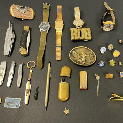 Mens Watches, Pins, Belt Buckles Incudes Invicta