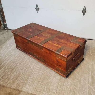 Antique Metal Banded Cedar Chest On Casters 