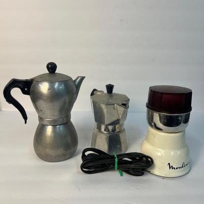 Vintage Moulinex French Electric Coffee Grinder, La Signora Caffettiera & Bialetti Moka Express