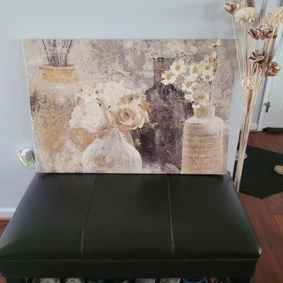 Bench, Painting, & Vase