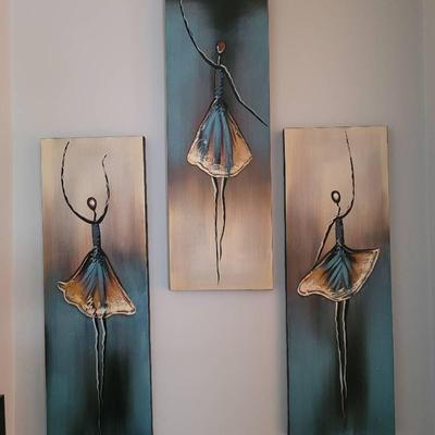 Three Piece Abstract Ballerina Paintings 