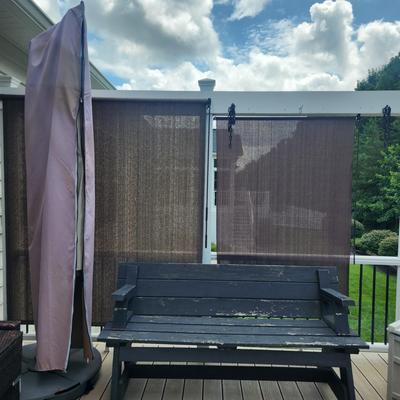 Wooden Bench And Umbrella 