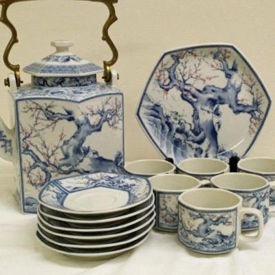 Blue and White Tea Set with Serving Tray
