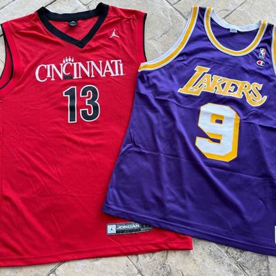 Pair (2) Vintage UC Basketball Player Jerseys, Lakers Nick Van Exel & Air Jordan #13