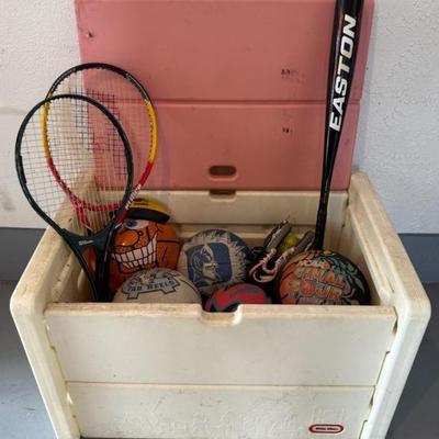 Little Tikes Plastic Toy Storage Chest With Various Sporting Goods/Balls