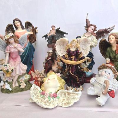 Collection Of Angel Figurines, Includes Nativity Scene