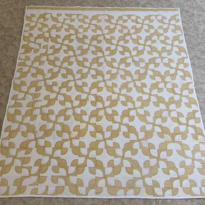 Vintage Large Yellow Handmade Quilt, Drunkard’s Path Pattern
