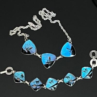 1950s-60s Hoffman Morpho Blue Butterfly Wing Demiparure