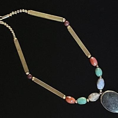 Semiprecious Stone Brass Necklace 