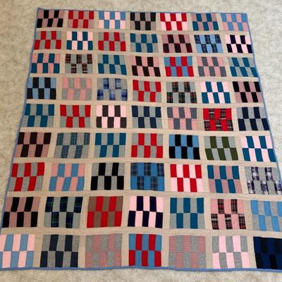 Vintage Patched Board Memory Quilt, Hand Sewn