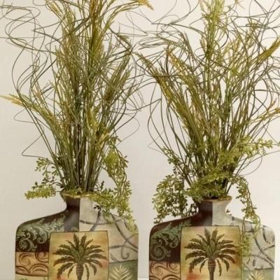 Ceramic Painted Palm Tree Vases With Decorative Spiral Sprays