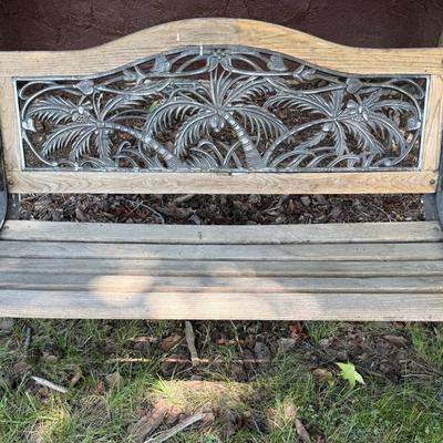 Wood & Decorative Wrought Iron Outdoor Bench