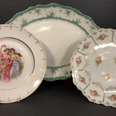 Antique China Platter And Two Plates