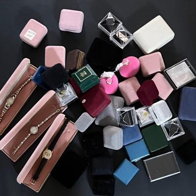 Velveteen and Acrylic Jewelry Boxes with Watches & Box of Jewelry Fittings