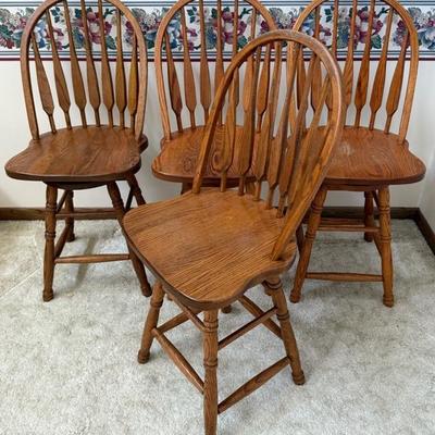 4 Vintage Oak Country Amish Windsor Style Swivel Bar Or Counter Height Stools