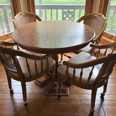 Thomasville Furniture Salem Tavern Table w/ Rolling Cane Back Barrel Chairs (4)