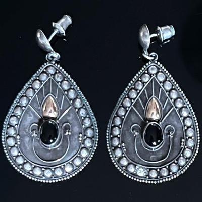 .925 Sterling Silver Onyx Teardrop Earrings