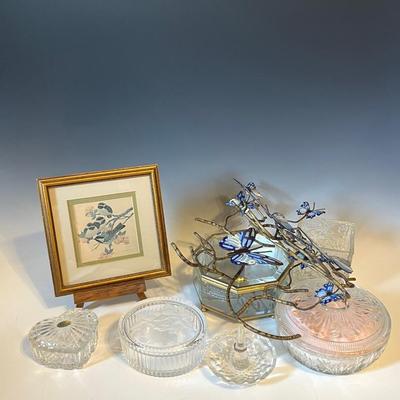 Crystal Vanity Decor with Copper Enamel Butterfly Wall Decor and Ruthven Print