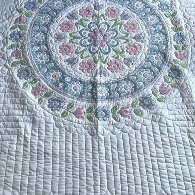 Hand Stitched Flower Mandala Cross Stitched Quilt 
