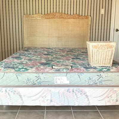 Pier One Queen Size Wicker Headboard And Bed Set