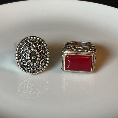 Sterling Silver Rings One With Red Stone