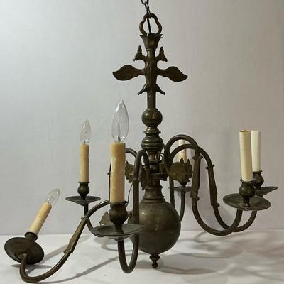 Heavy Vintage Flemish Style Brass Chandelier 