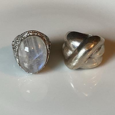 Sterling Silver Rings One With White Stone