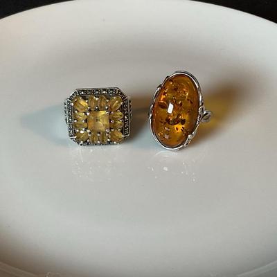 Sterling Silver Rings With Yellow Stones