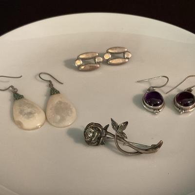 Sterling Silver Earring And Brooch 