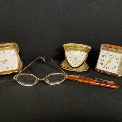 Vintage Travel Clocks, Glasses And More