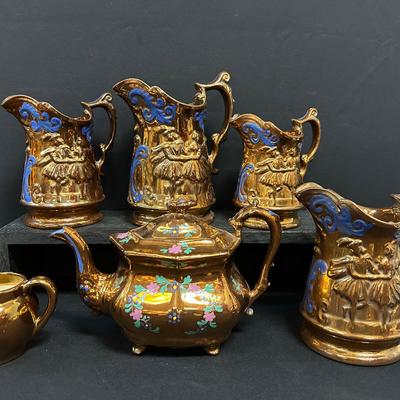 Copper Lustre Pitchers & Teapot
