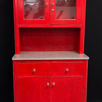 Red Enamelware Painted Hutch- Rare