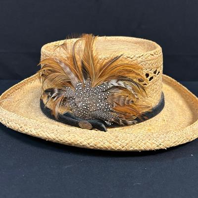 Fedora-Style Straw & Feather Hat