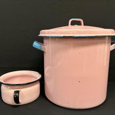 Pink Enamelware Pots