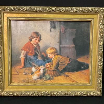 Framed Print, Kids And Bunnies