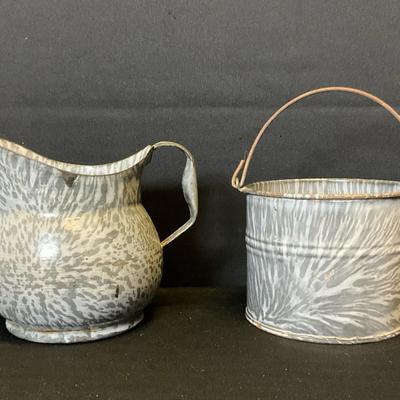 Enamelware Pitcher And Berry Basket